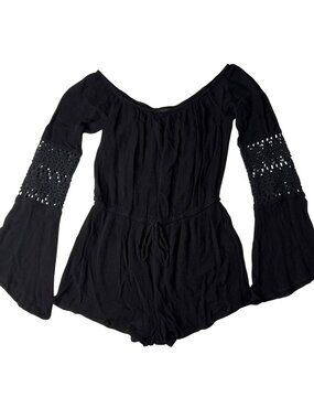 Forever 21 Black Off-Shoulder Bell Sleeve Romper S
